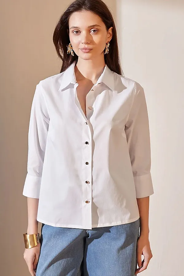 Блузка свободного силуэта с рукавом 3/4 из эластичного хлопка VILATTE, белый - фото 2
