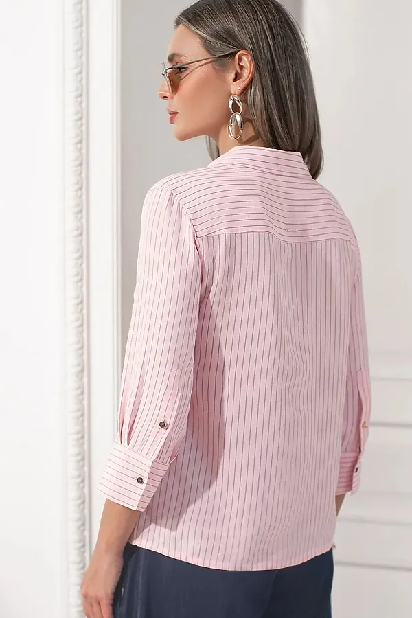 Блузка свободного силуэта в полоску  с рукавом 3/4  из эластичного хлопка VILATTE, пудровый-бежевый - фото 2