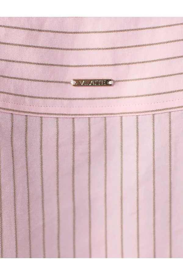 Блузка свободного силуэта в полоску  с рукавом 3/4  из эластичного хлопка VILATTE, пудровый-бежевый - фото 2