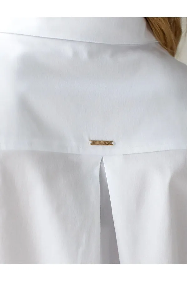 Укороченная блузка с рукавами буфами и с кулиской по низу из эластичного хлопка VILATTE, белый - фото 2