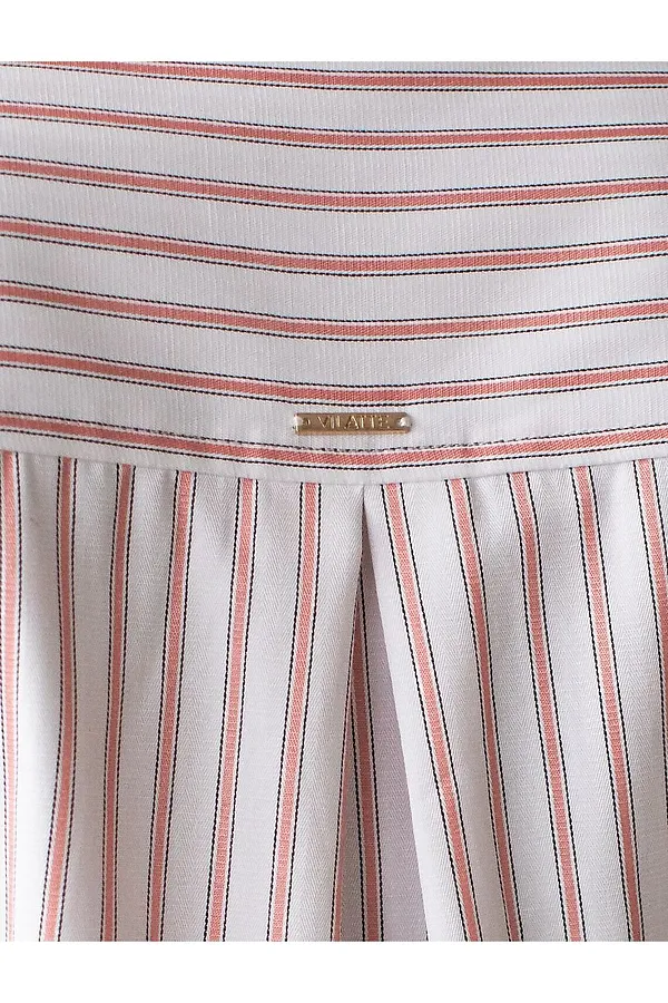 Укороченная блузка с рукавами буфами и с кулиской по низу из эластичного хлопка VILATTE, белый-коралловый - фото 2