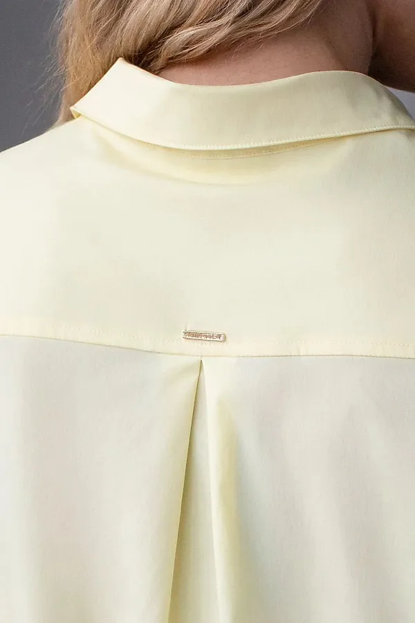 Укороченная блузка с рукавами буфами и с кулиской по низу из эластичного хлопка VILATTE, лимонный - фото 2