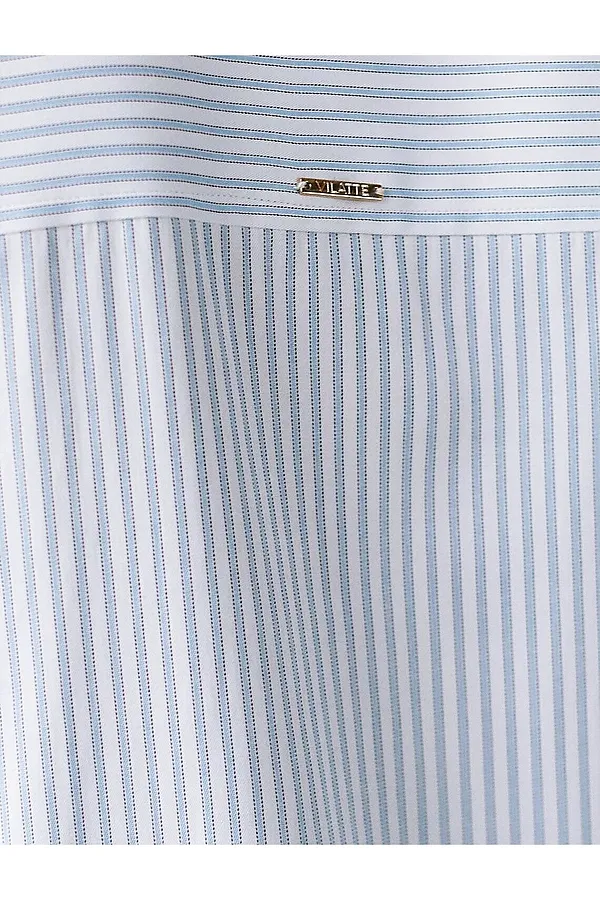 Блузка свободного силуэта в тонкую полоску из эластичного хлопка VILATTE, белый-голубой - фото 2