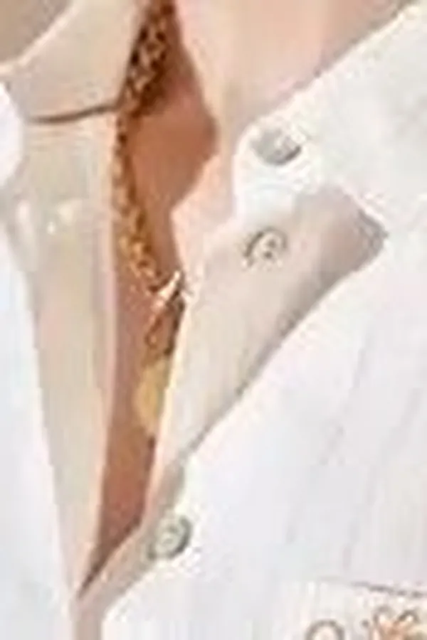 Блузка свободного силуэта в тонкую полоску из эластичного хлопка с добавлением льна VILATTE, молочный-бежевый - фото 2