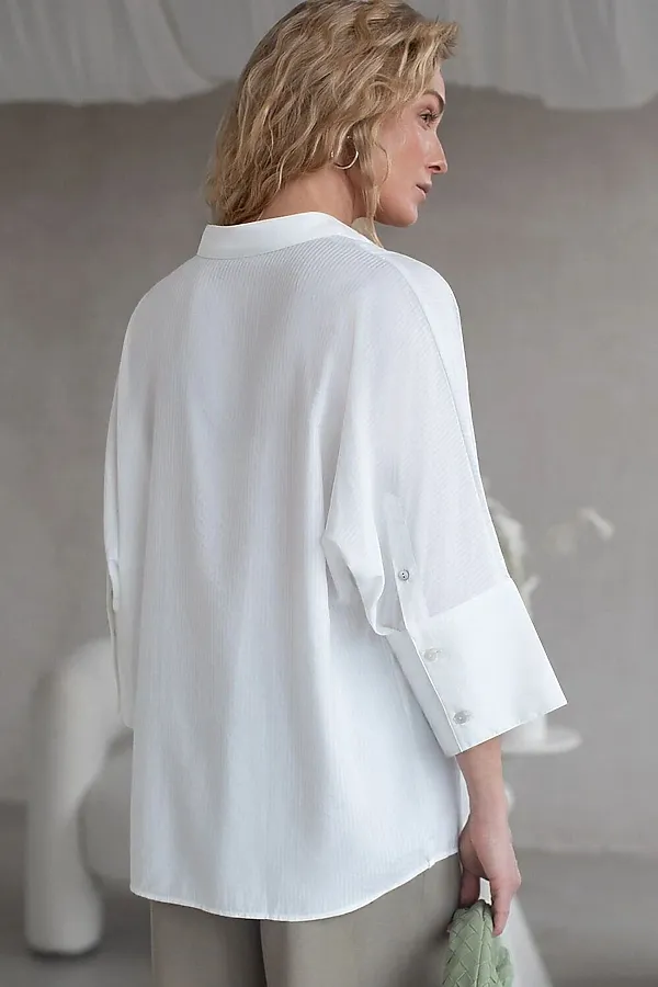 Блузка с цельнокроеным рукавом 3/4 из эластичного хлопка VILATTE, белый - фото 2