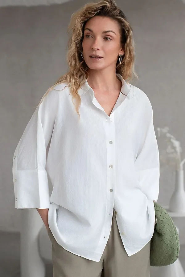 Блузка с цельнокроеным рукавом 3/4 из эластичного хлопка VILATTE, белый - фото 2