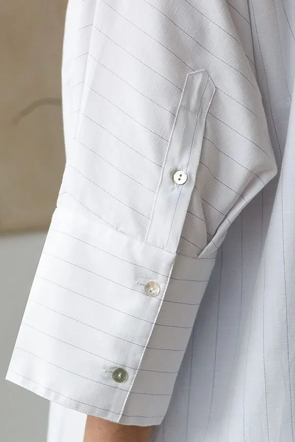 Блузка в полоску с цельнокроеным рукавом 3/4 из эластичного хлопка с добавлением льна VILATTE, белый-лавандовый - фото 2