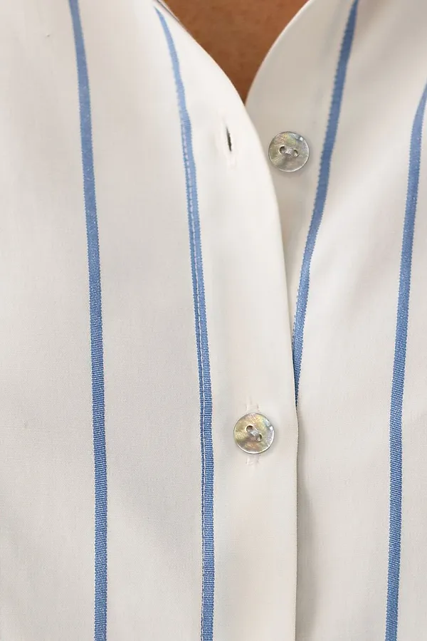 Блузка в полоску с цельнокроеным рукавом 3/4 из эластичного хлопка VILATTE, молочный-голубой - фото 2