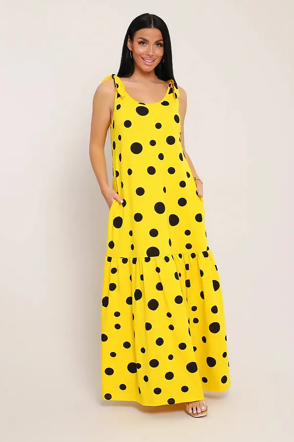 Сарафан летний длинный 002 НАТАЛИ, желтый горох - фото 2