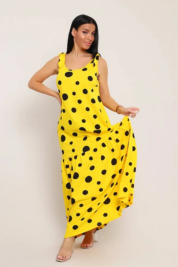 Сарафан летний длинный 002 НАТАЛИ, желтый горох - фото 2