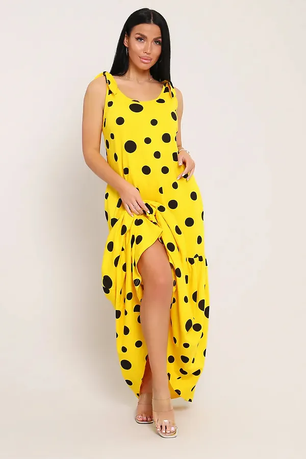 Сарафан летний длинный 002 НАТАЛИ, желтый горох - фото 2