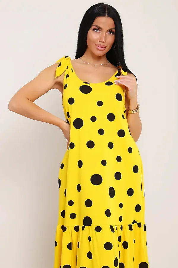 Сарафан летний длинный 002 НАТАЛИ, желтый горох - фото 2