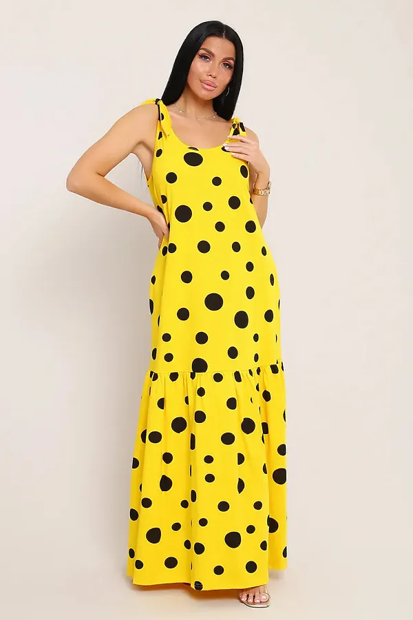 Сарафан летний длинный 002 НАТАЛИ, желтый горох - фото 2