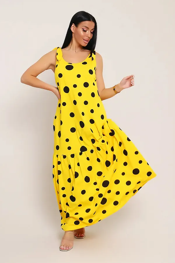 Сарафан летний длинный 002 НАТАЛИ, желтый горох - фото 2