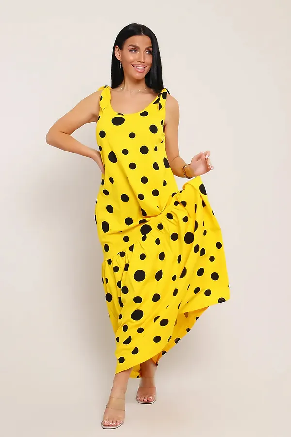 Сарафан летний длинный 002 НАТАЛИ, желтый горох - фото 2