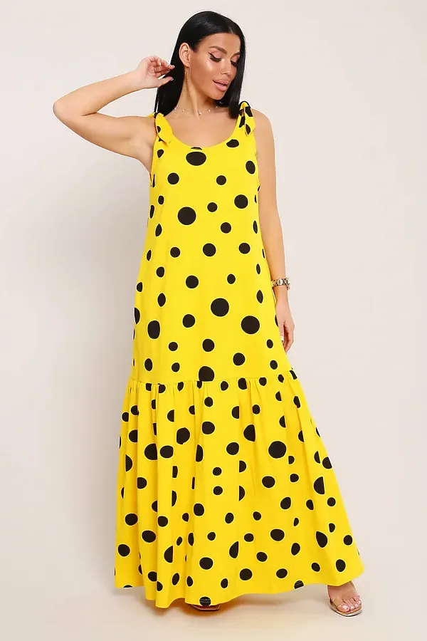Сарафан летний длинный 002 НАТАЛИ, желтый горох - фото 2