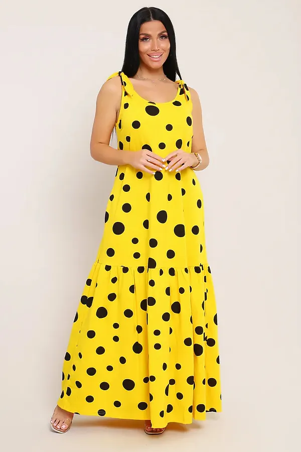 Сарафан летний длинный 002 НАТАЛИ, желтый горох - фото 2