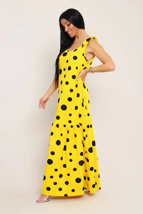 Сарафан летний длинный 002 НАТАЛИ, желтый горох - фото 2