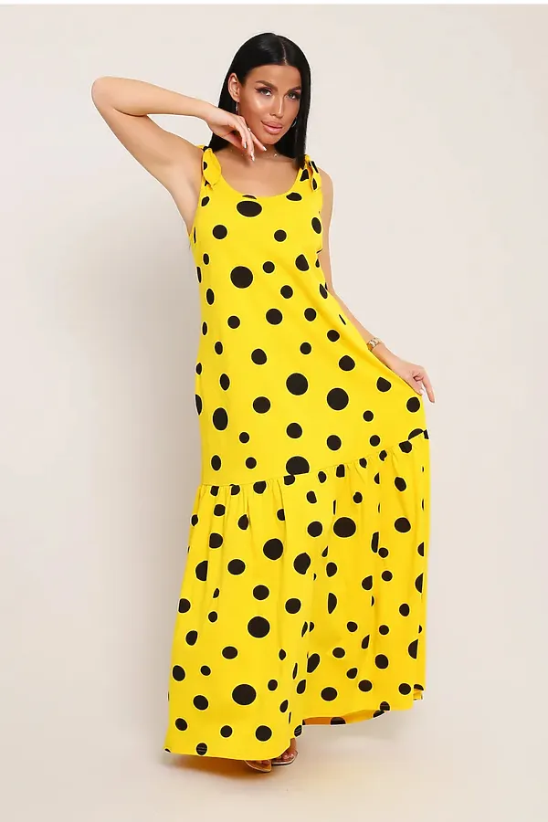 Сарафан летний длинный 002 НАТАЛИ, желтый горох - фото 2
