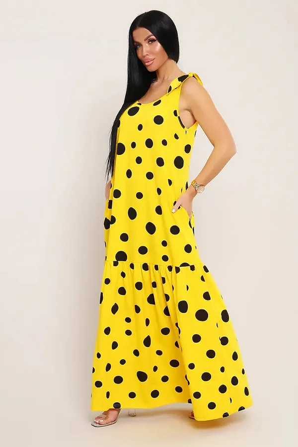 Сарафан летний длинный 002 НАТАЛИ, желтый горох - фото 2