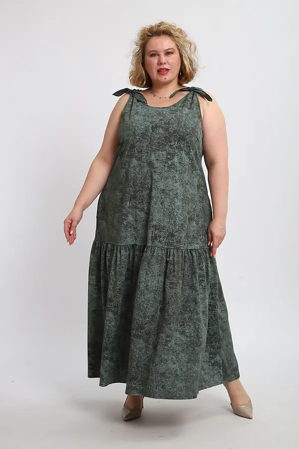 Сарафан летний длинный 002 НАТАЛИ, варенка зеленая - фото 2