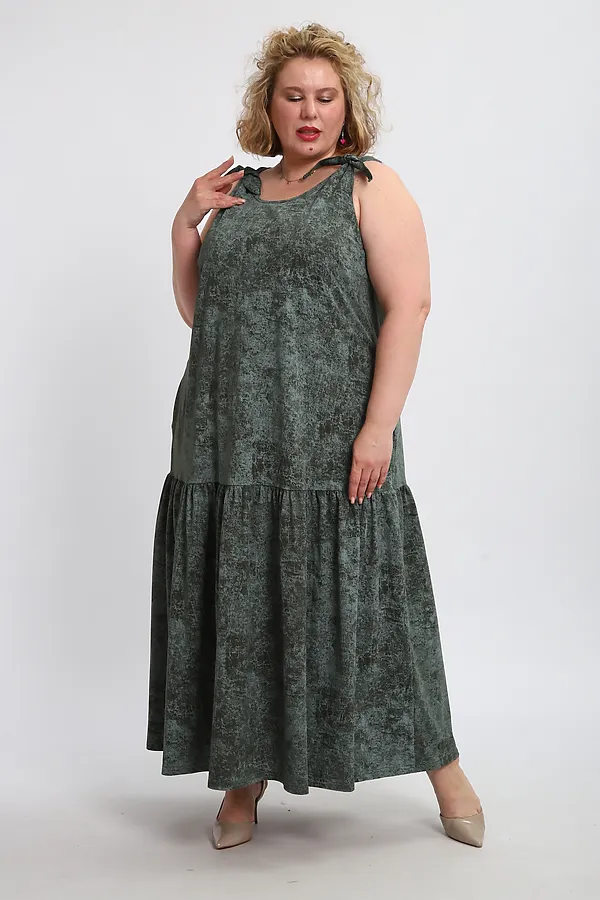 Сарафан летний длинный 002 НАТАЛИ, варенка зеленая - фото 2