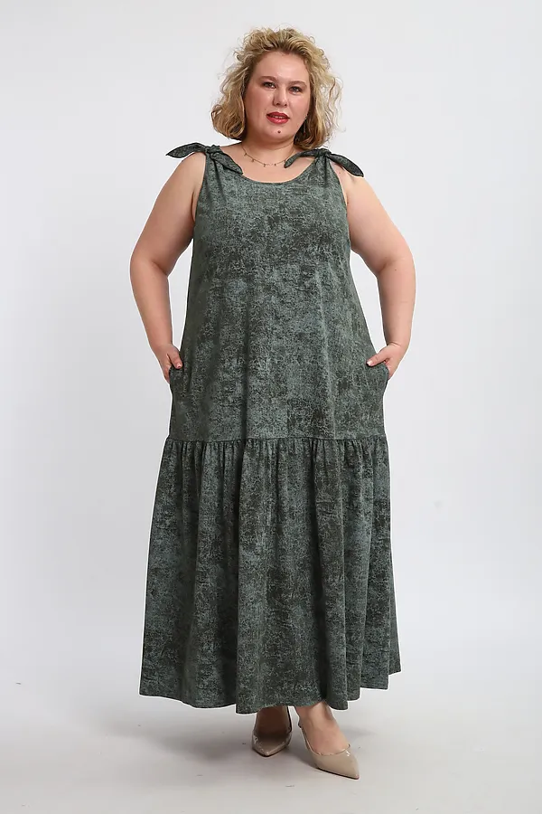 Сарафан летний длинный 002 НАТАЛИ, варенка зеленая - фото 2