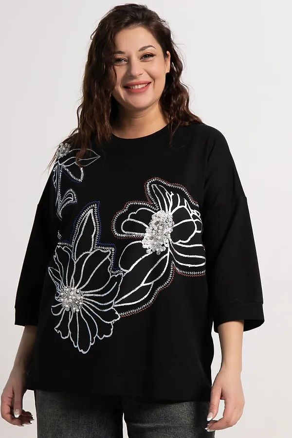 Блуза Цветочная рапсодия LADY TAIGA, черная - фото 2