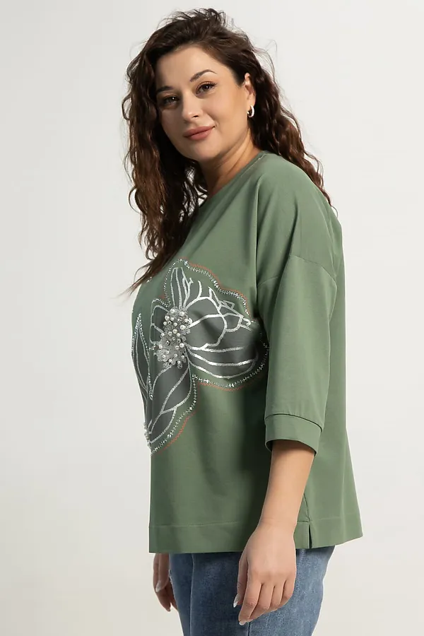 Блуза Цветочная рапсодия LADY TAIGA, зеленая - фото 2