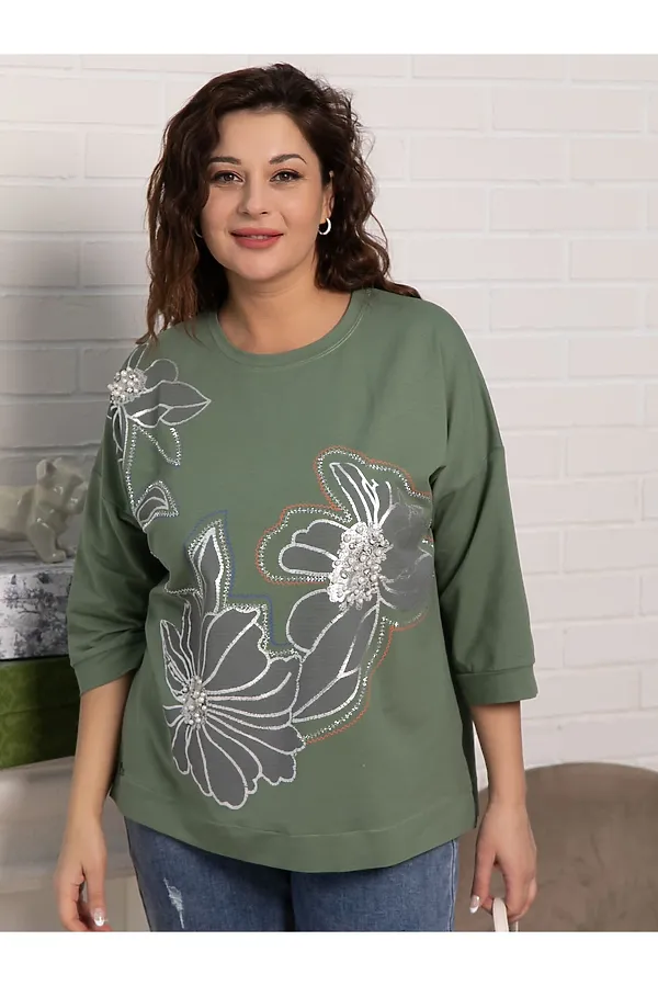 Блуза Цветочная рапсодия LADY TAIGA, зеленая - фото 2