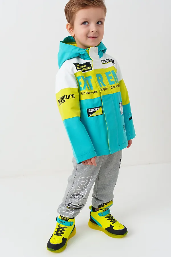 Куртка текстильная с полиуретановым покрытием для мальчиков (ветровка) PLAYTODAY, белый,светло-зеленый,бирюзовый - фото 2