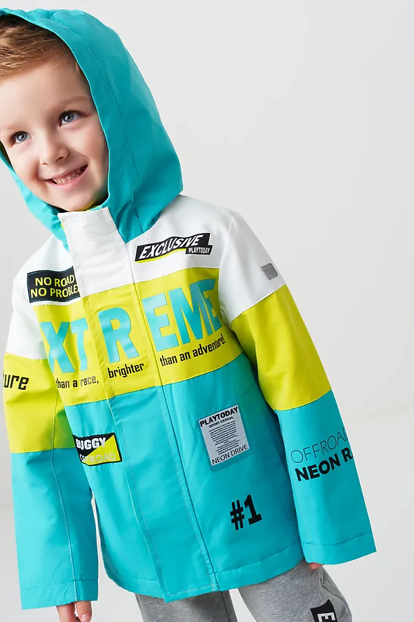 Куртка текстильная с полиуретановым покрытием для мальчиков (ветровка) PLAYTODAY, белый,светло-зеленый,бирюзовый - фото 2
