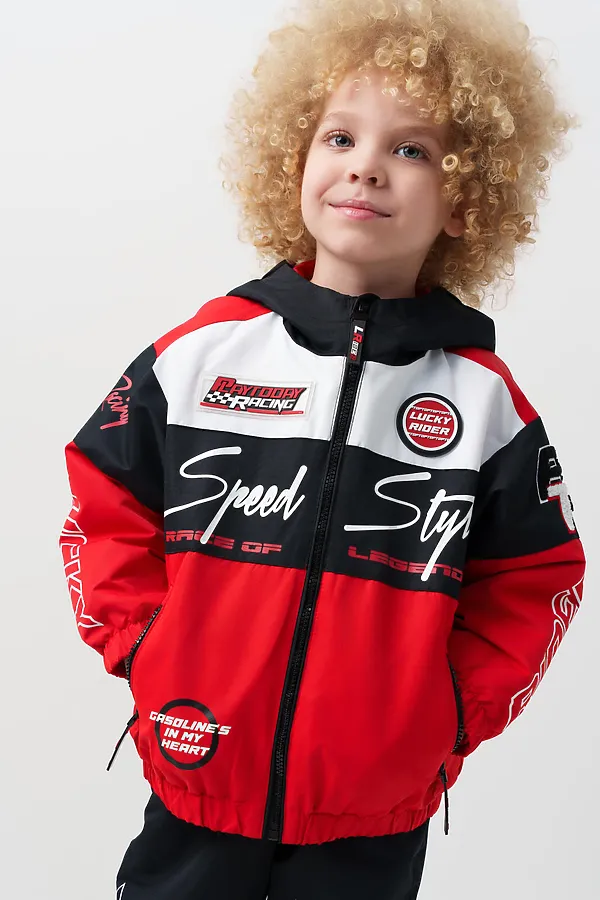 Куртка текстильная с полиуретановым покрытием для мальчиков (ветровка) PLAYTODAY, белый,черный,красный - фото 2