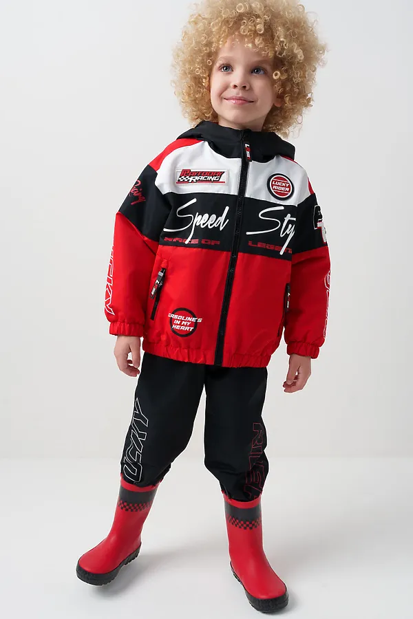 Куртка текстильная с полиуретановым покрытием для мальчиков (ветровка) PLAYTODAY, белый,черный,красный - фото 2