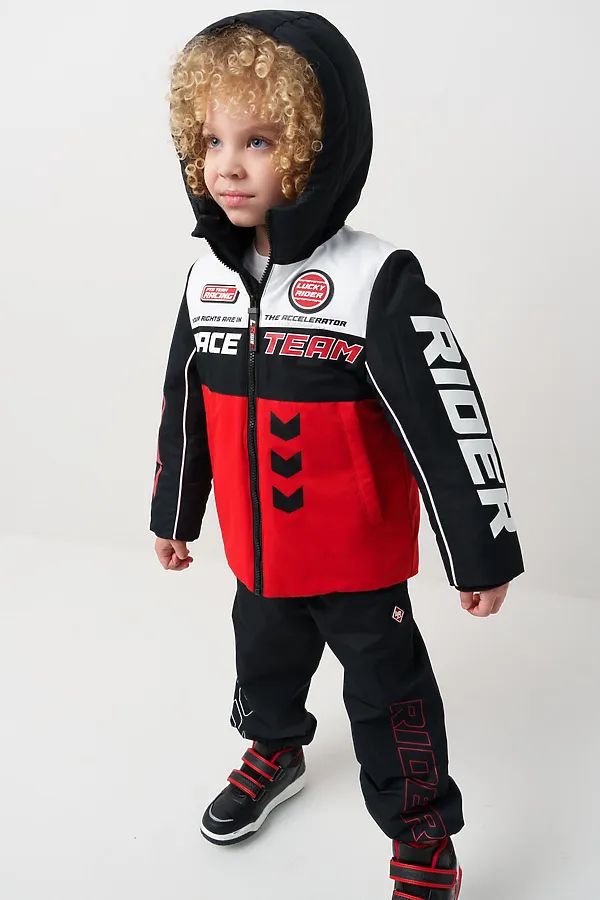 Куртка текстильная с полиуретановым покрытием для мальчиков PLAYTODAY, белый,черный,красный - фото 2