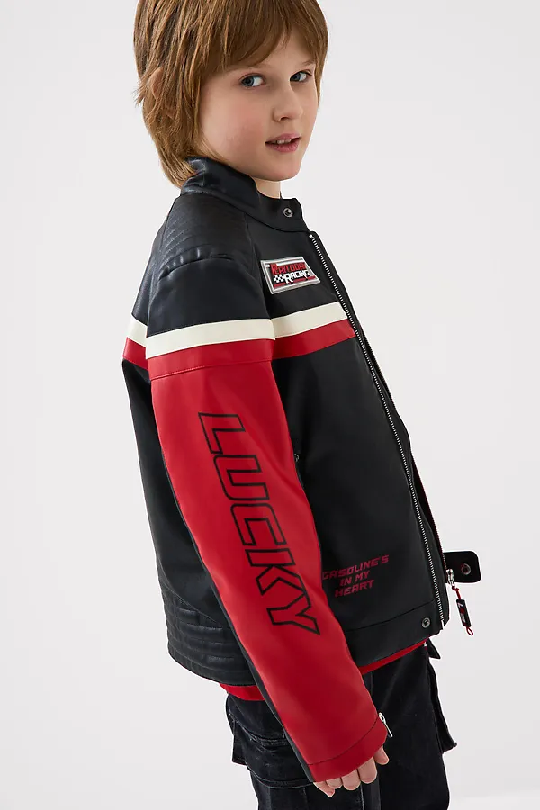 Куртка кожаная для мальчиков PLAYTODAY, черный,белый,красный - фото 2