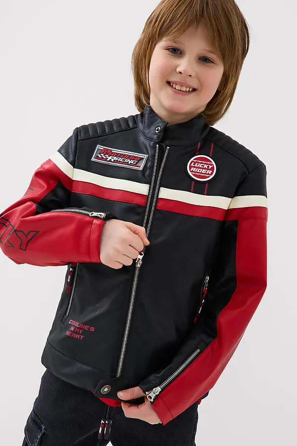 Куртка кожаная для мальчиков PLAYTODAY, черный,белый,красный - фото 2