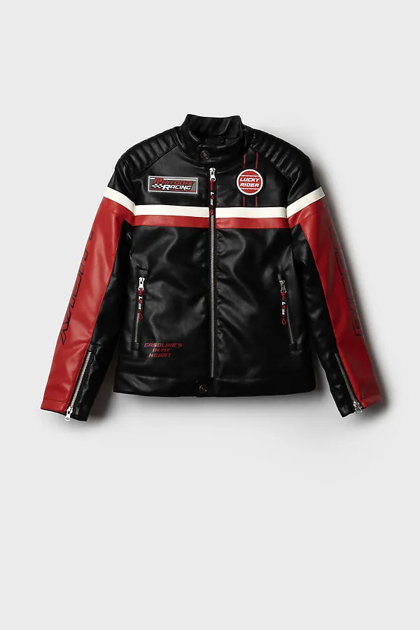 Куртка кожаная для мальчиков PLAYTODAY, черный,белый,красный - фото 2
