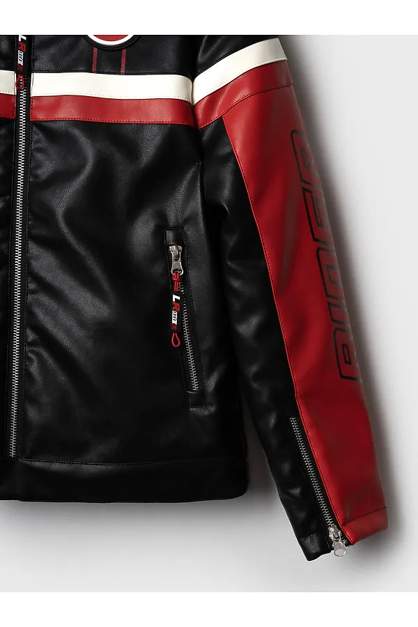 Куртка кожаная для мальчиков PLAYTODAY, черный,белый,красный - фото 2