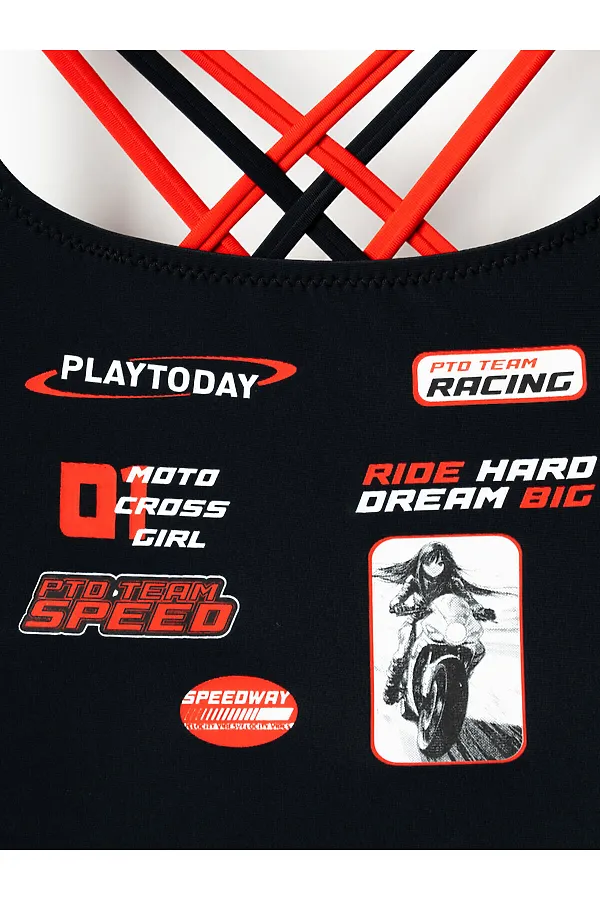 Купальник трикотажный для девочек PLAYTODAY, черный,красный - фото 2