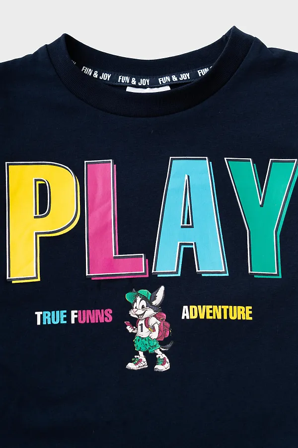 Фуфайка трикотажная для мальчиков (футболка) PLAYTODAY, тёмно-синий - фото 2