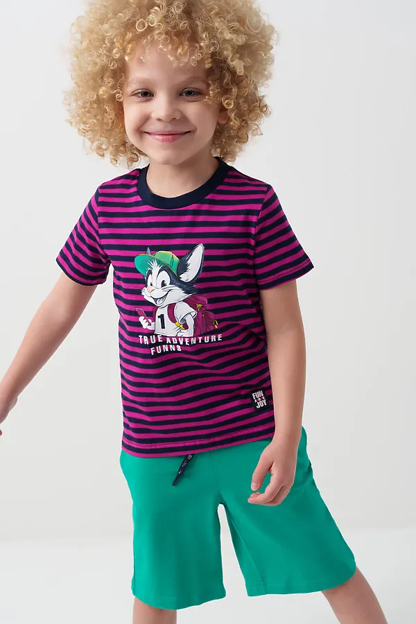 Фуфайка трикотажная для мальчиков (футболка) PLAYTODAY, тёмно-синий,малиновый - фото 2