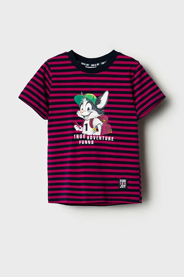 Фуфайка трикотажная для мальчиков (футболка) PLAYTODAY, тёмно-синий,малиновый - фото 2