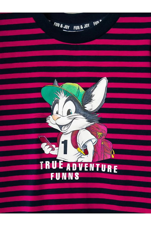 Фуфайка трикотажная для мальчиков (футболка) PLAYTODAY, тёмно-синий,малиновый - фото 2