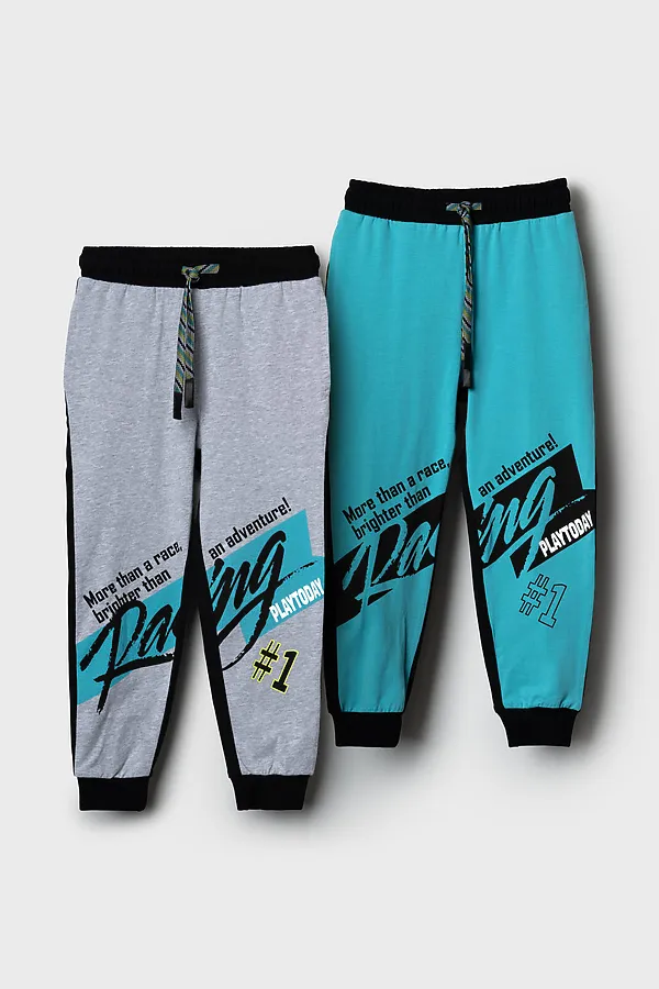 Брюки трикотажные для мальчиков, 2 пары в комплекте PLAYTODAY, черный,бирюзовый,серый - фото 2