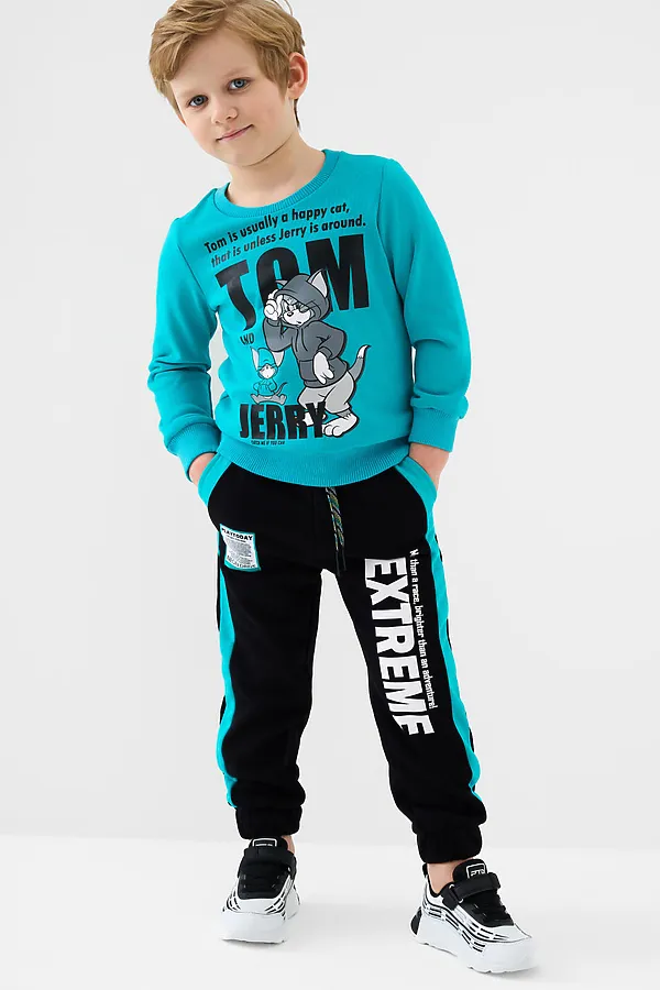 Брюки трикотажные для мальчиков PLAYTODAY, черный,бирюзовый - фото 2