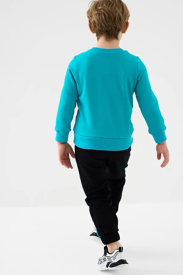 Брюки трикотажные для мальчиков PLAYTODAY, черный,бирюзовый - фото 2