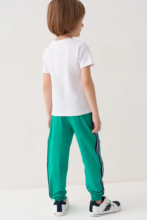 Комплект трикотажный для мальчиков: фуфайка (футболка), брюки PLAYTODAY, белый,зеленый - фото 2