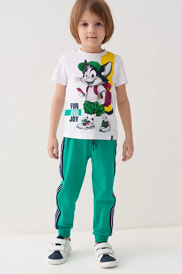 Комплект трикотажный для мальчиков: фуфайка (футболка), брюки PLAYTODAY, белый,зеленый - фото 2