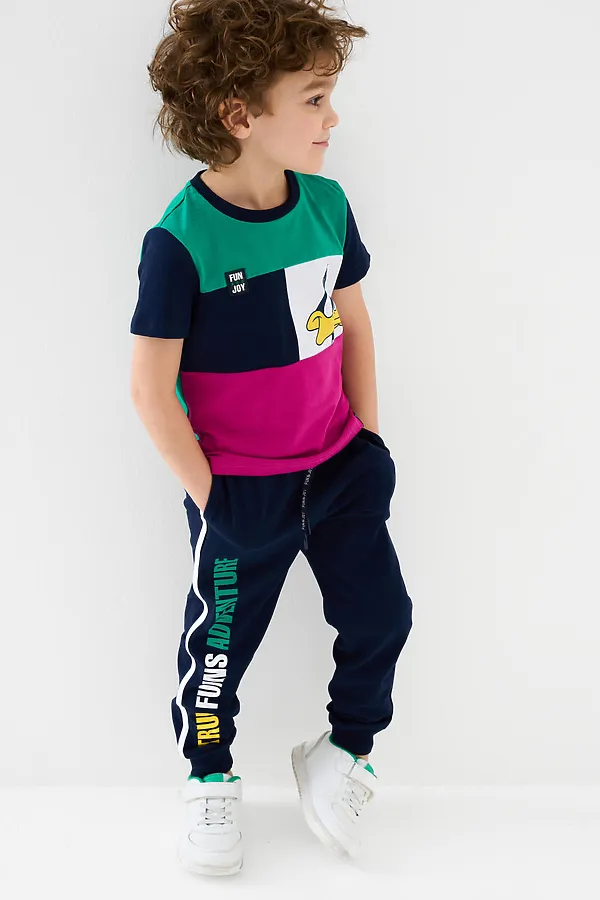 Комплект трикотажный для мальчиков: фуфайка (футболка), брюки PLAYTODAY, разноцветный - фото 2